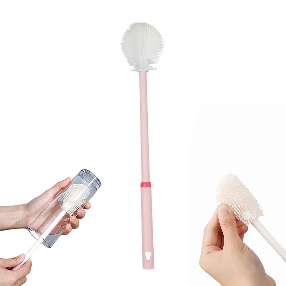 360° Flexible Silicone Bottle Brush with Long Handle,2026 New Multifunction Cleaning Foldable Cleaning Tool, Soft Bristle Silicone Cup Brush for Narrow Neck Bottles,Water Bottles (White/1pcs)