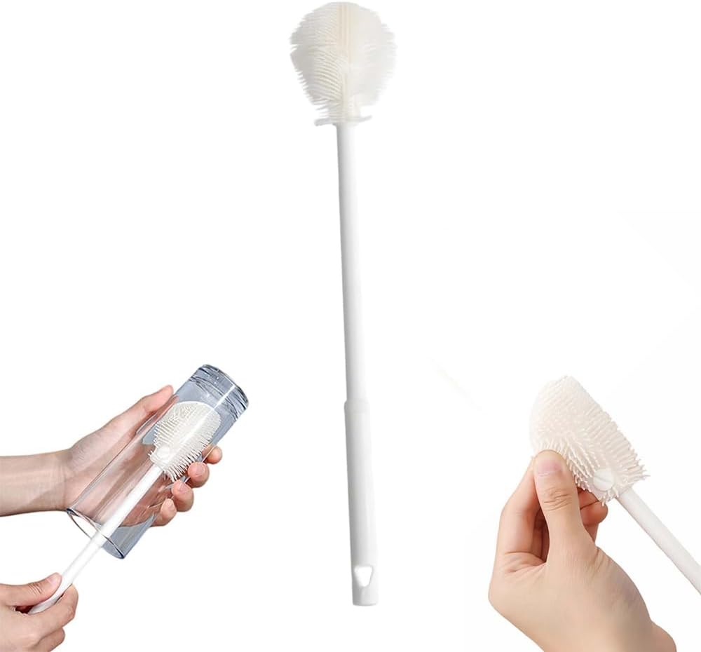 360° Flexible Silicone Bottle Brush with Long Handle,2026 New Multifunction Cleaning Foldable Cleaning Tool, Soft Bristle Silicone Cup Brush for Narrow Neck Bottles,Water Bottles (White/1pcs)