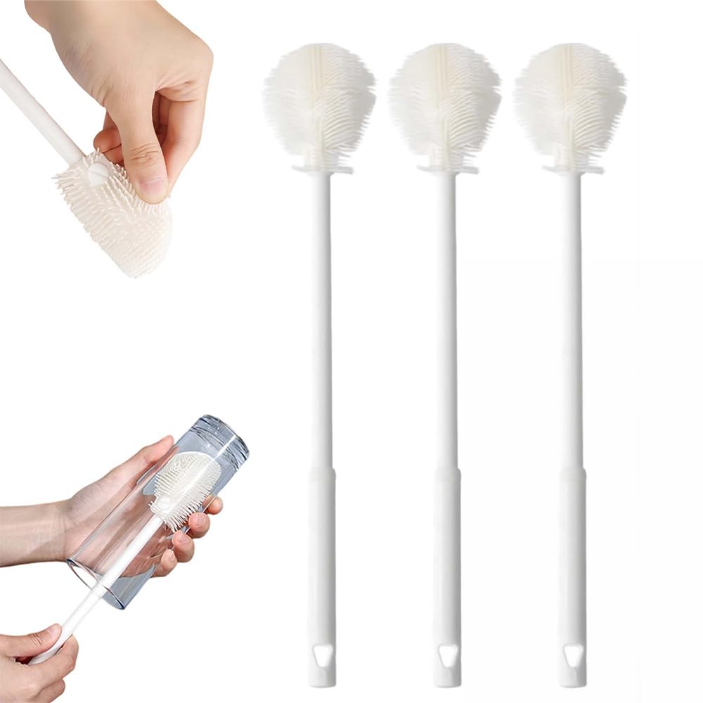360° Flexible Silicone Bottle Brush with Long Handle,2026 New Multifunction Cleaning Foldable Cleaning Tool, Soft Bristle Silicone Cup Brush for Narrow Neck Bottles,Water Bottles (White/1pcs)
