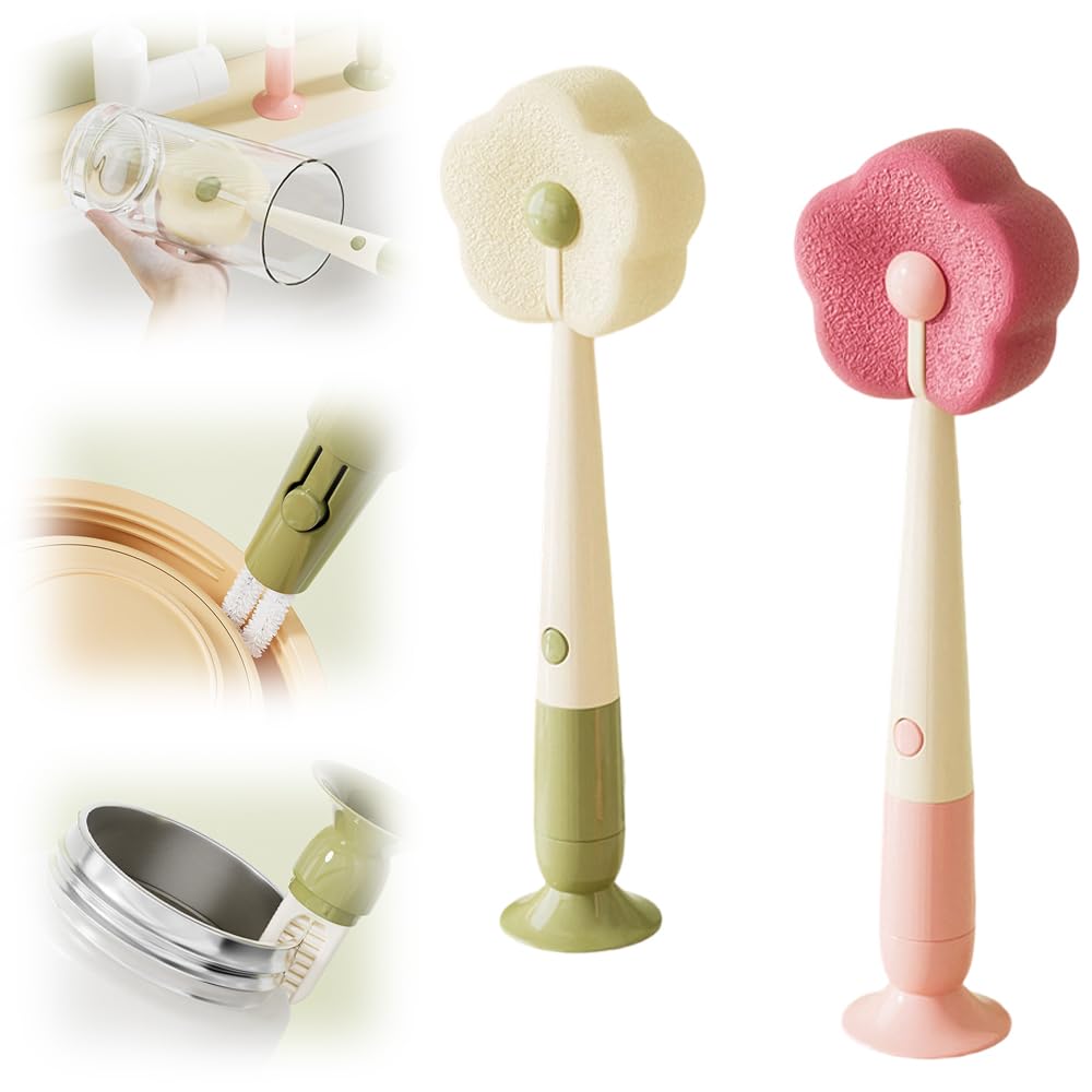 360° Flexible Silicone Bottle Brush with Long Handle, 2026 New Soft Bristle Cup Cleaner Brush, Flexible Water Bottle Cleaning Brush for Narrow Neck Bottles, Water Bottles (Pink+Orange+Green)