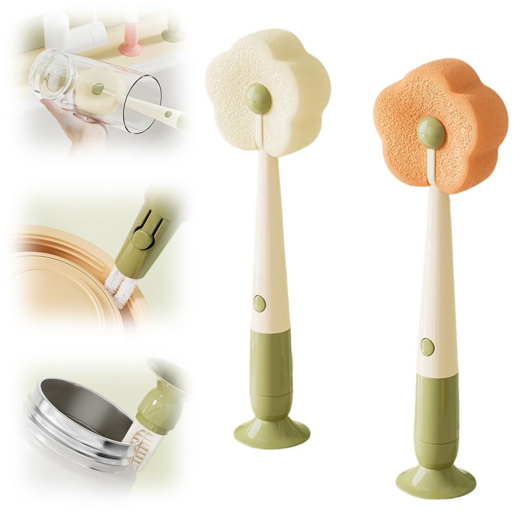 360° Flexible Silicone Bottle Brush with Long Handle, 2026 New Soft Bristle Cup Cleaner Brush, Flexible Water Bottle Cleaning Brush for Narrow Neck Bottles, Water Bottles (Pink+Orange+Green)