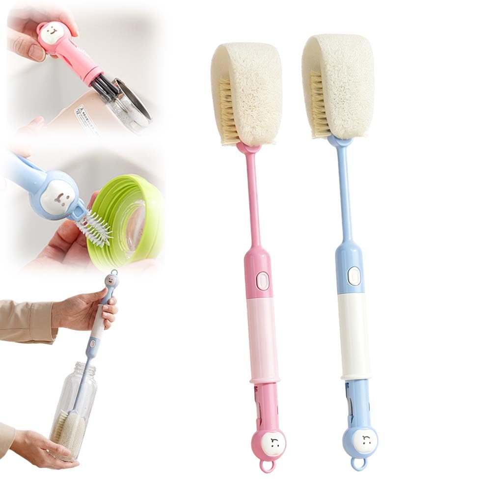 5 in 1 Bottle Cleaning Brush Set, 2026 Multifunctional Lid Brush Cleaning Tool Kitchen, 15" Long Handle Bottle Cleaning Brush, 3 Straw Brush, Detail Brush for Cup Lid Gap (Blue)