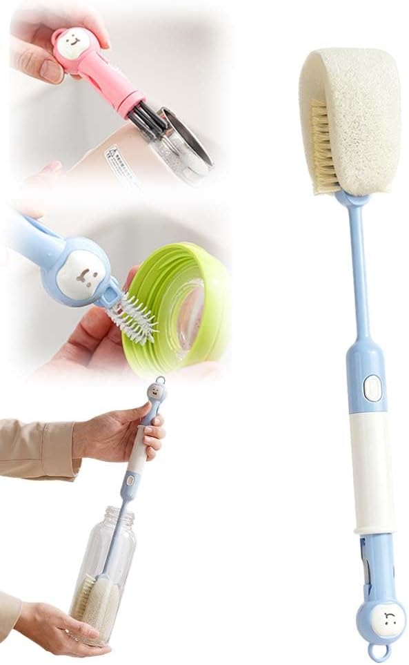 5 in 1 Bottle Cleaning Brush Set, 2026 Multifunctional Lid Brush Cleaning Tool Kitchen, 15" Long Handle Bottle Cleaning Brush, 3 Straw Brush, Detail Brush for Cup Lid Gap (Blue)