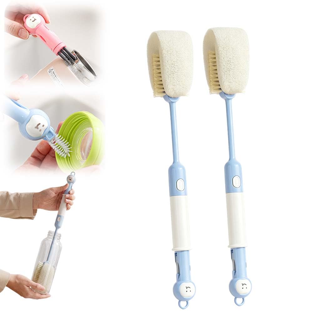 5 in 1 Bottle Cleaning Brush Set, 2026 Multifunctional Lid Brush Cleaning Tool Kitchen, 15" Long Handle Bottle Cleaning Brush, 3 Straw Brush, Detail Brush for Cup Lid Gap (Blue)