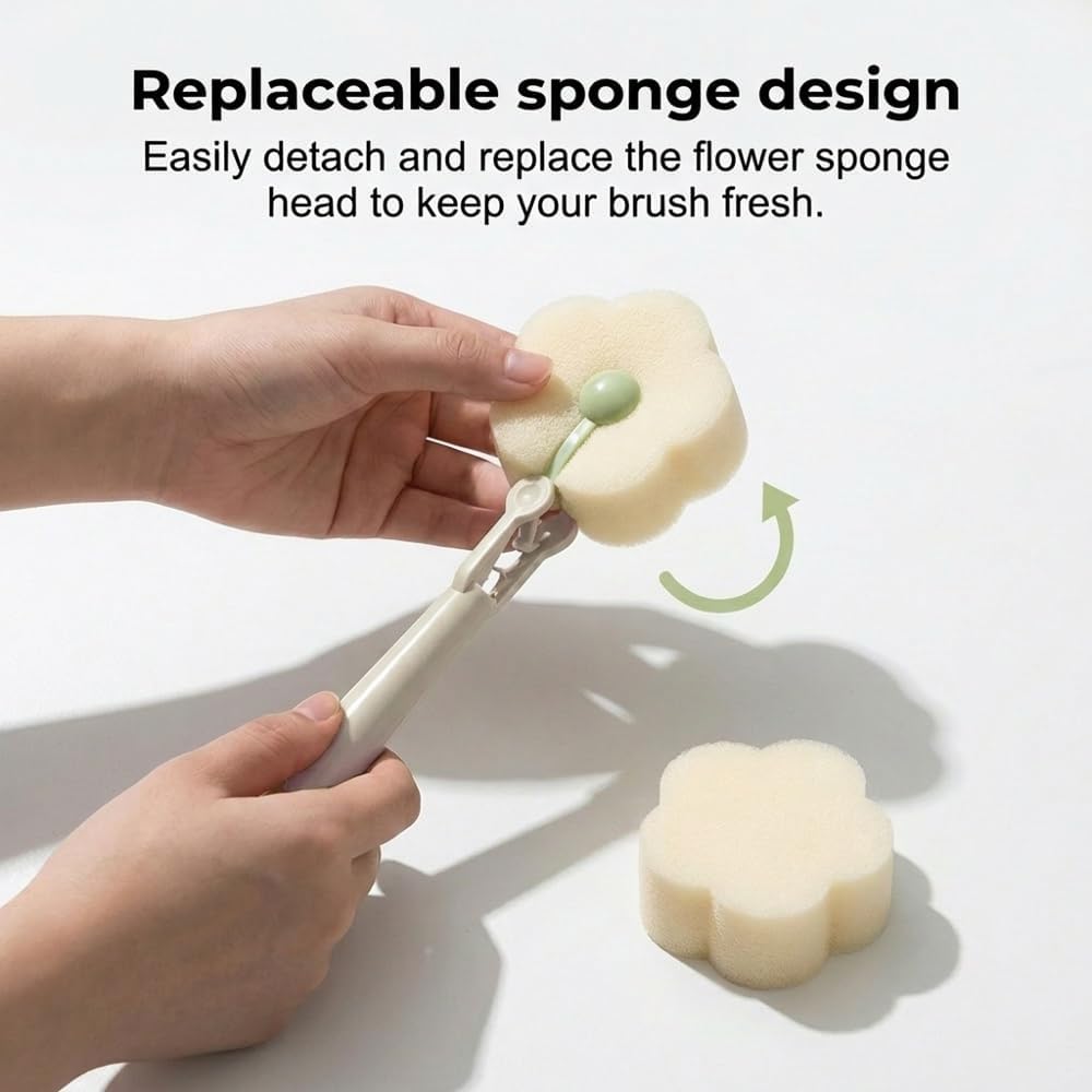 360° Flexible Silicone Bottle Brush with Long Handle, 2026 New Soft Bristle Cup Cleaner Brush, Flexible Water Bottle Cleaning Brush for Narrow Neck Bottles, Water Bottles (Pink+Orange+Green)