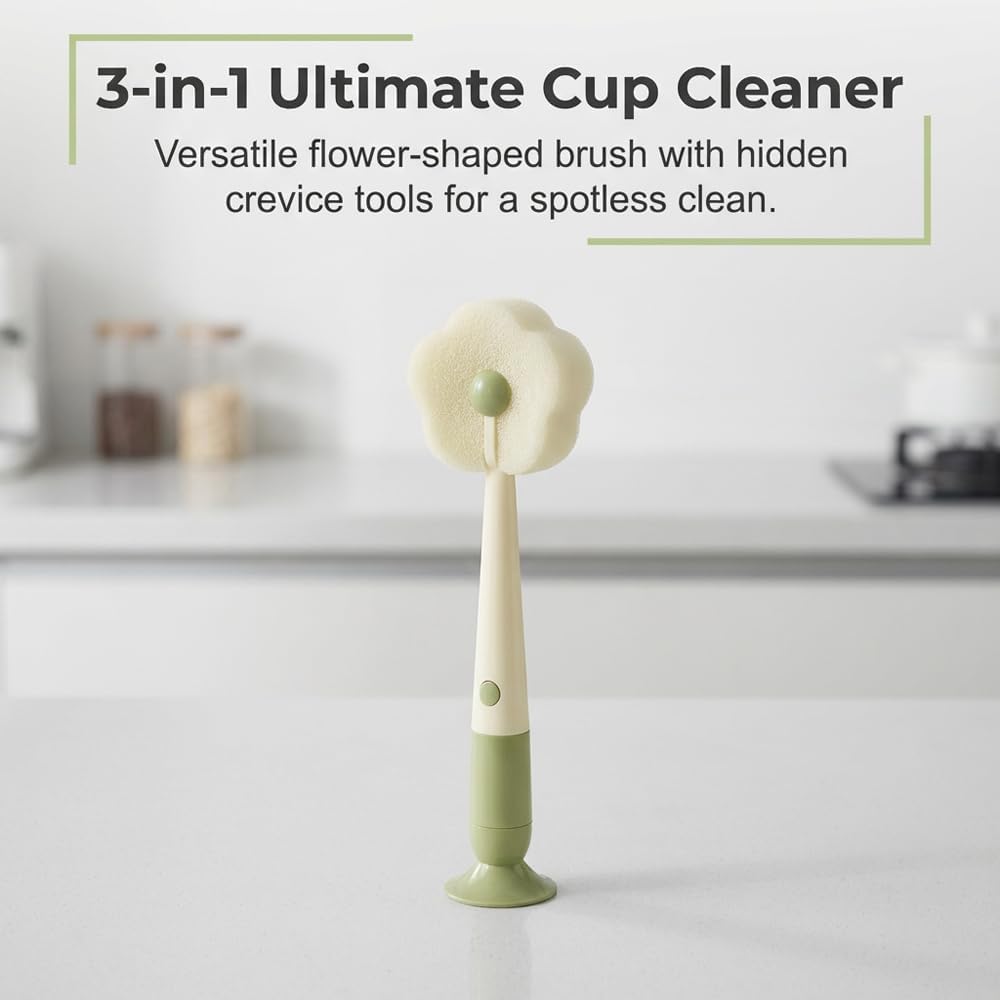 360° Flexible Silicone Bottle Brush with Long Handle, 2026 New Soft Bristle Cup Cleaner Brush, Flexible Water Bottle Cleaning Brush for Narrow Neck Bottles, Water Bottles (Pink+Orange+Green)