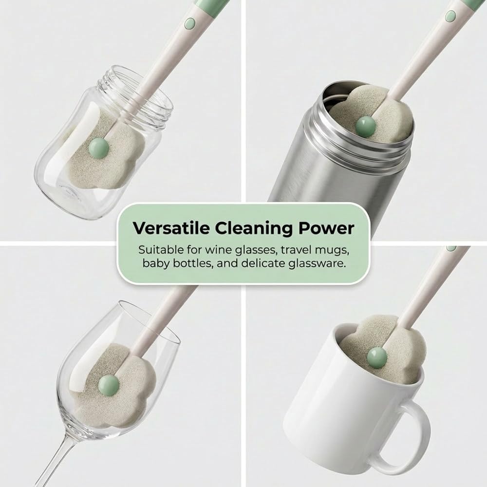 360° Flexible Silicone Bottle Brush with Long Handle, 2026 New Soft Bristle Cup Cleaner Brush, Flexible Water Bottle Cleaning Brush for Narrow Neck Bottles, Water Bottles (Pink+Orange+Green)