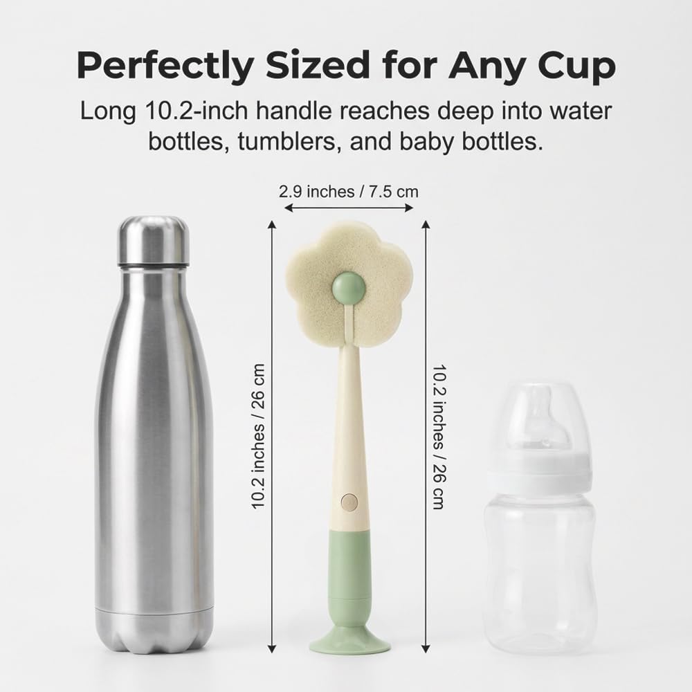 360° Flexible Silicone Bottle Brush with Long Handle, 2026 New Soft Bristle Cup Cleaner Brush, Flexible Water Bottle Cleaning Brush for Narrow Neck Bottles, Water Bottles (Pink+Orange+Green)