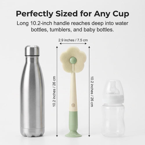360° Flexible Silicone Bottle Brush with Long Handle, 2026 New Soft Bristle Cup Cleaner Brush, Flexible Water Bottle Cleaning Brush for Narrow Neck Bottles, Water Bottles (Pink+Orange+Green)