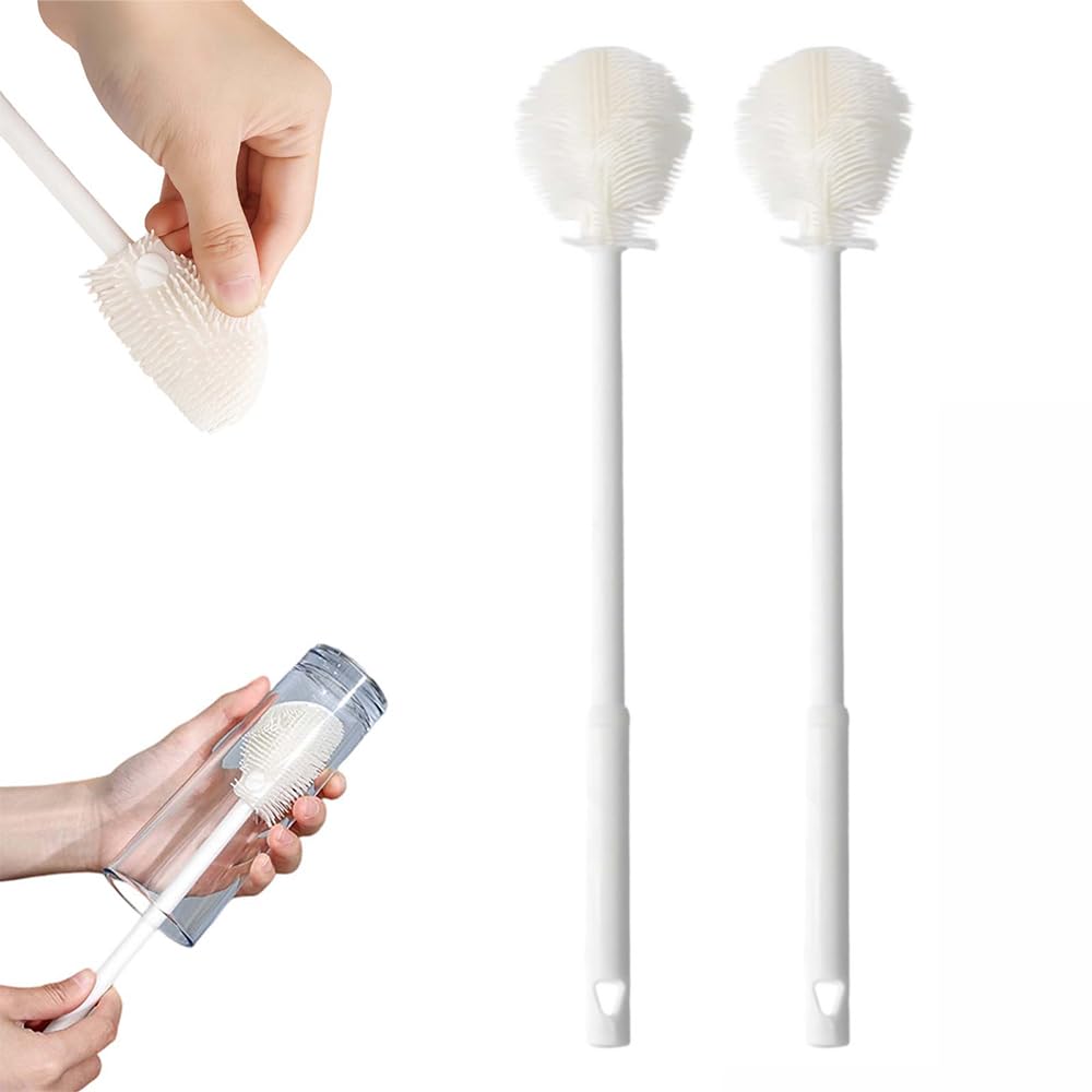 360° Flexible Silicone Bottle Brush with Long Handle,2026 New Multifunction Cleaning Foldable Cleaning Tool, Soft Bristle Silicone Cup Brush for Narrow Neck Bottles,Water Bottles (White/1pcs)