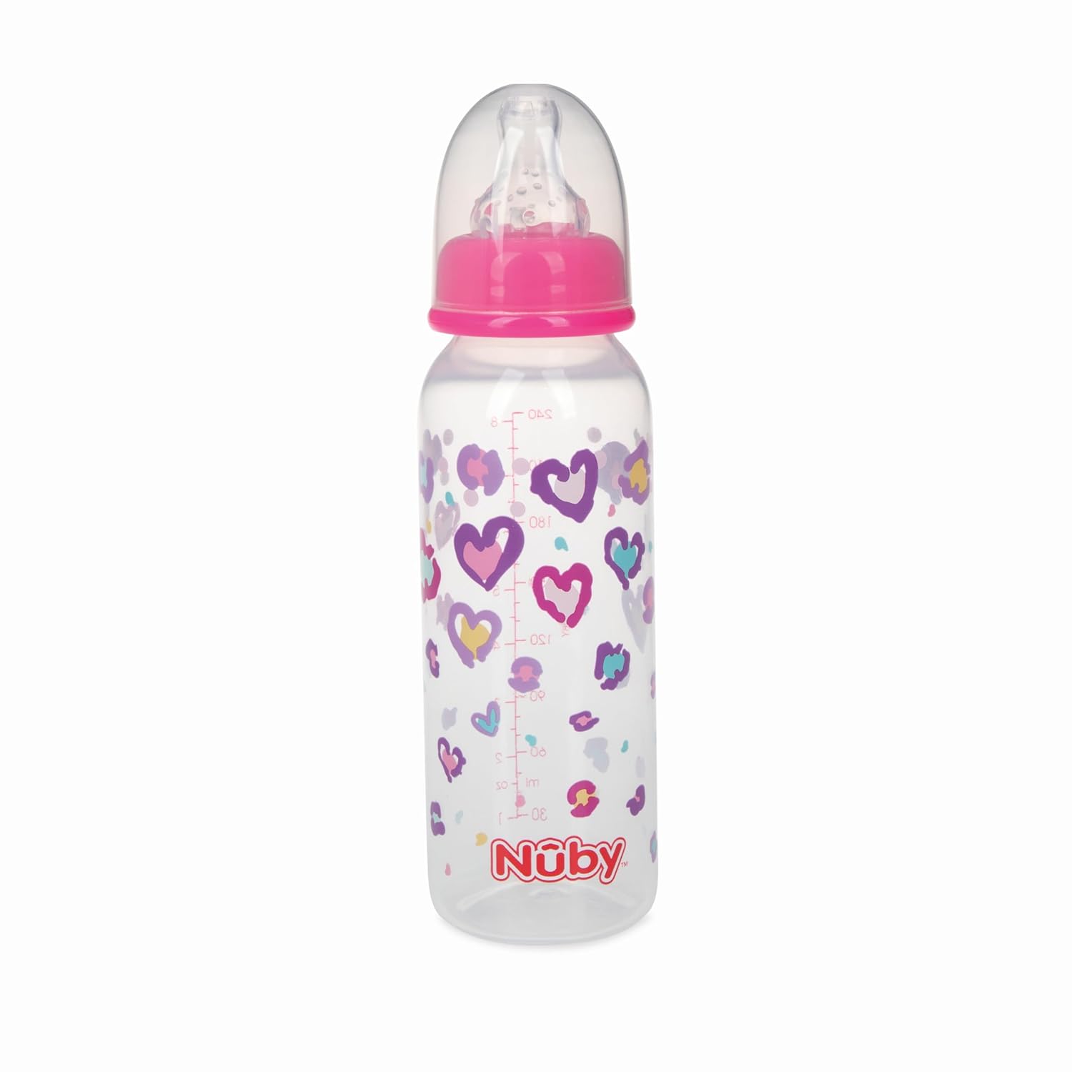 Nuby Printed Non-Drip 8oz Baby Bottle, 3 Pack, Girls, 0+ Months