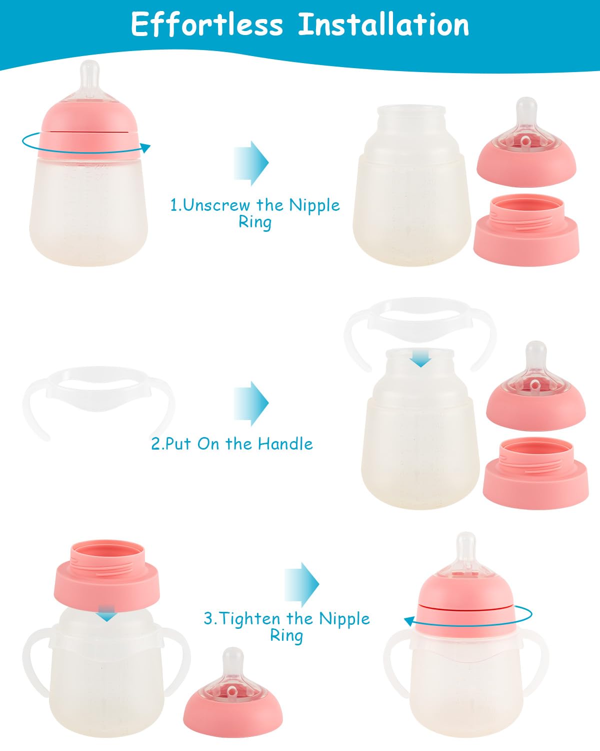 Baby Bottle Handles Compatible with Nanobebe Flexy Bottles, Easy-Grip Ergonomic Handles, Transitional Sippy Cup, BPA Free, 2-Pack