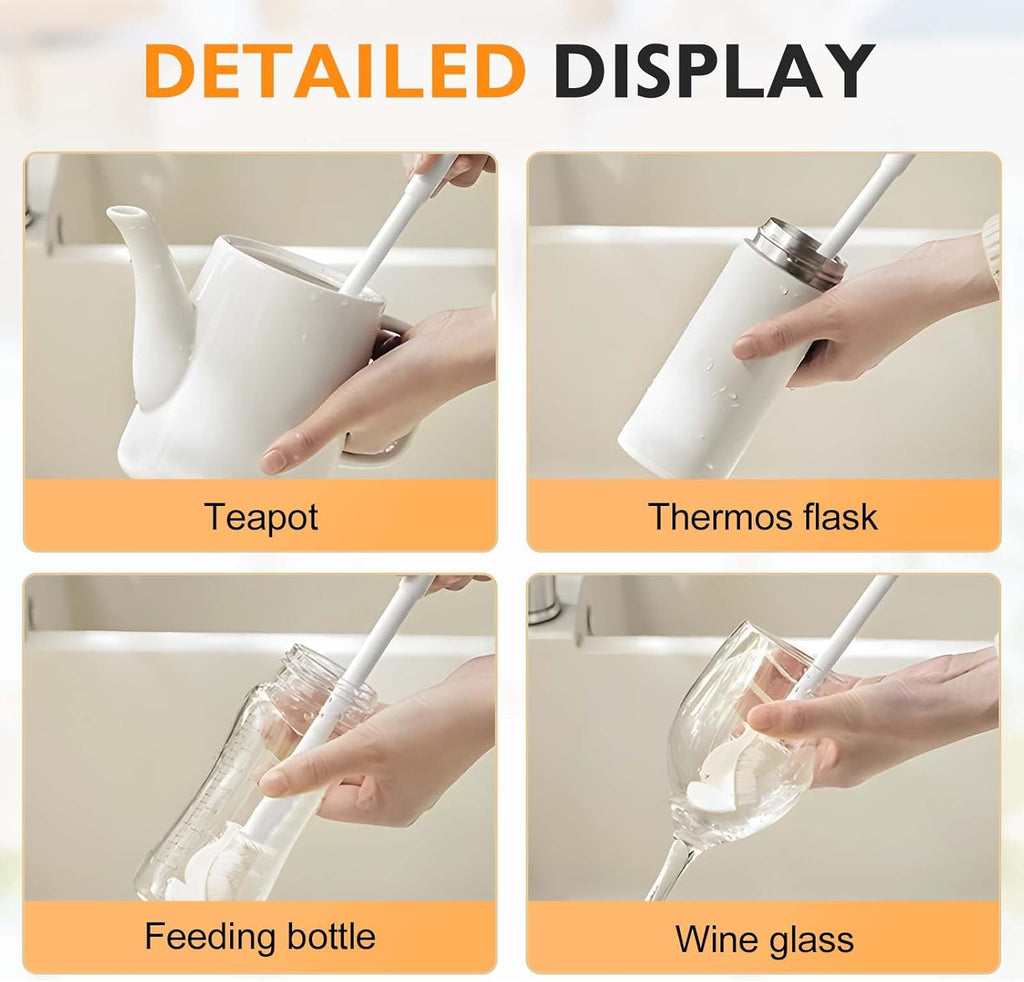 360° Flexible Silicone Bottle Brush with Long Handle,2026 New Multifunction Cleaning Foldable Cleaning Tool, Soft Bristle Silicone Cup Brush for Narrow Neck Bottles,Water Bottles (White/1pcs)