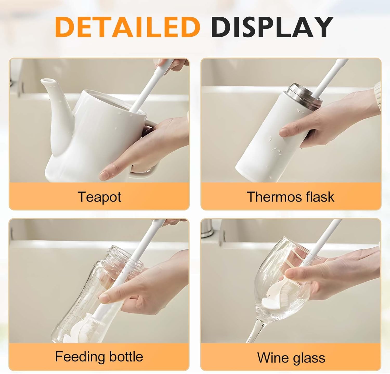 360° Flexible Silicone Bottle Brush with Long Handle,2026 New Multifunction Cleaning Foldable Cleaning Tool, Soft Bristle Silicone Cup Brush for Narrow Neck Bottles,Water Bottles (White/1pcs)