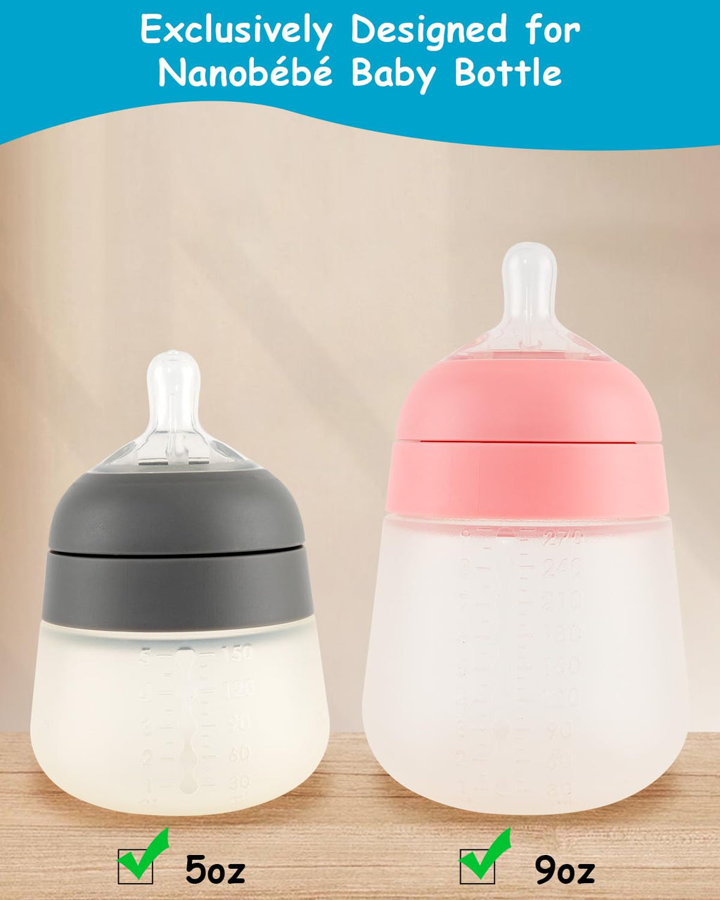 Baby Bottle Handles Compatible with Nanobebe Flexy Bottles, Easy-Grip Ergonomic Handles, Transitional Sippy Cup, BPA Free, 2-Pack