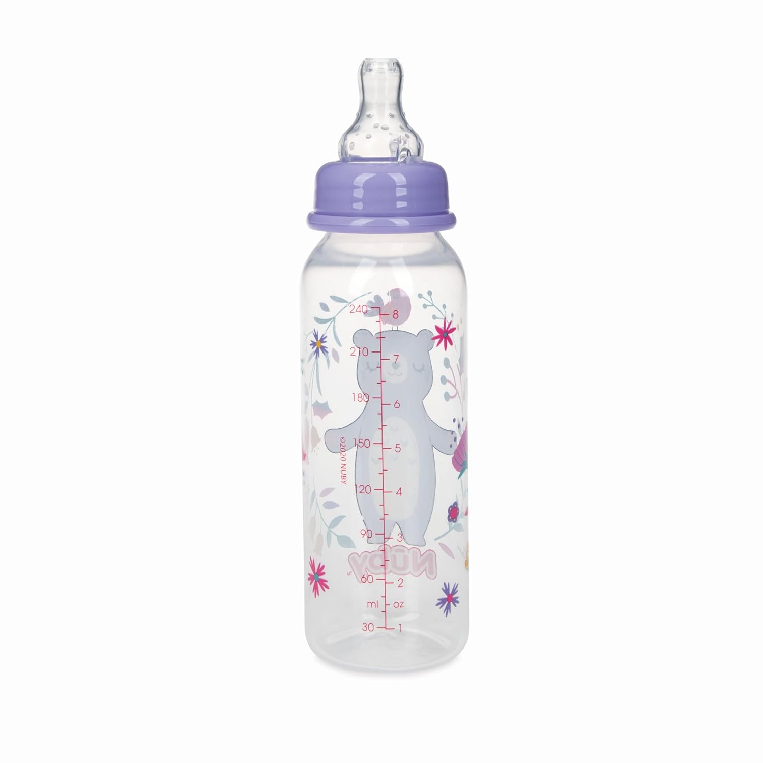 Nuby Printed Non-Drip 8oz Baby Bottle, 3 Pack, Girls, 0+ Months