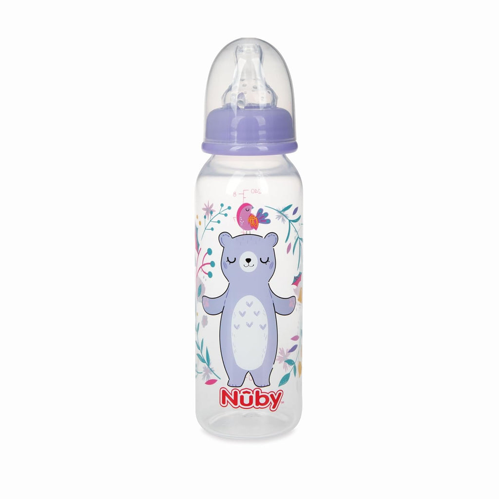 Nuby Printed Non-Drip 8oz Baby Bottle, 3 Pack, Girls, 0+ Months
