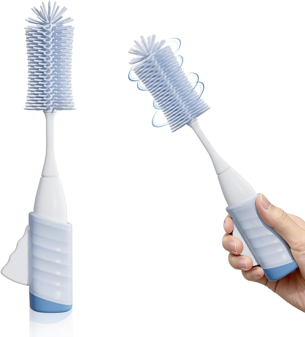 Bottle Brush, Innovative Efficient Press-to-Spin Water Bottle Cleaning Brush, Silicone Washing Brush Spinning Generates Rich Foam for Easy Cleaning, Battery-Free, Self-Standing, Blue