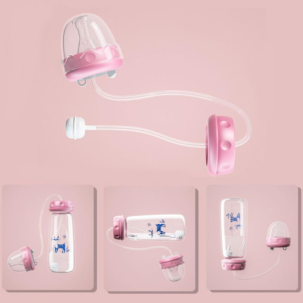 2pcs Hands-Free Bottle, Anti-Colic Nursing System, 240ml Bottle, Self Feeding Nursing Bottles with Tube and Fast Flow Nipple, Supplemental Nursings System