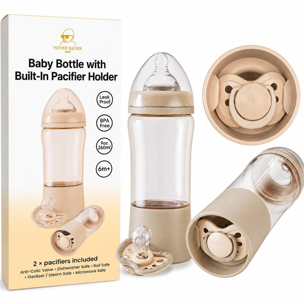 Baby Bottle with Built in Pacifier Storage, 8oz 240ml, BPA Free, Anti Colic, Includes Pacifier, Medium Flow