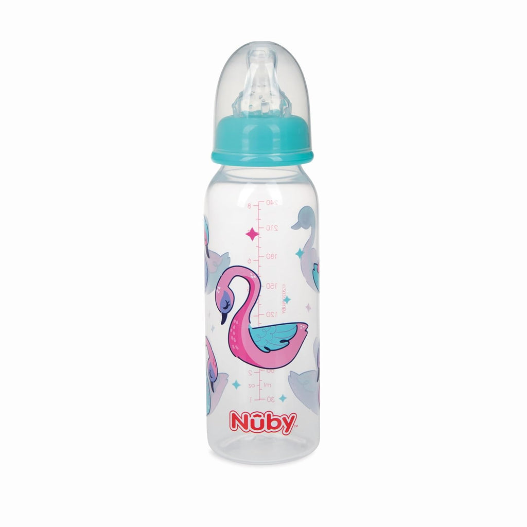 Nuby Printed Non-Drip 8oz Baby Bottle, 3 Pack, Girls, 0+ Months