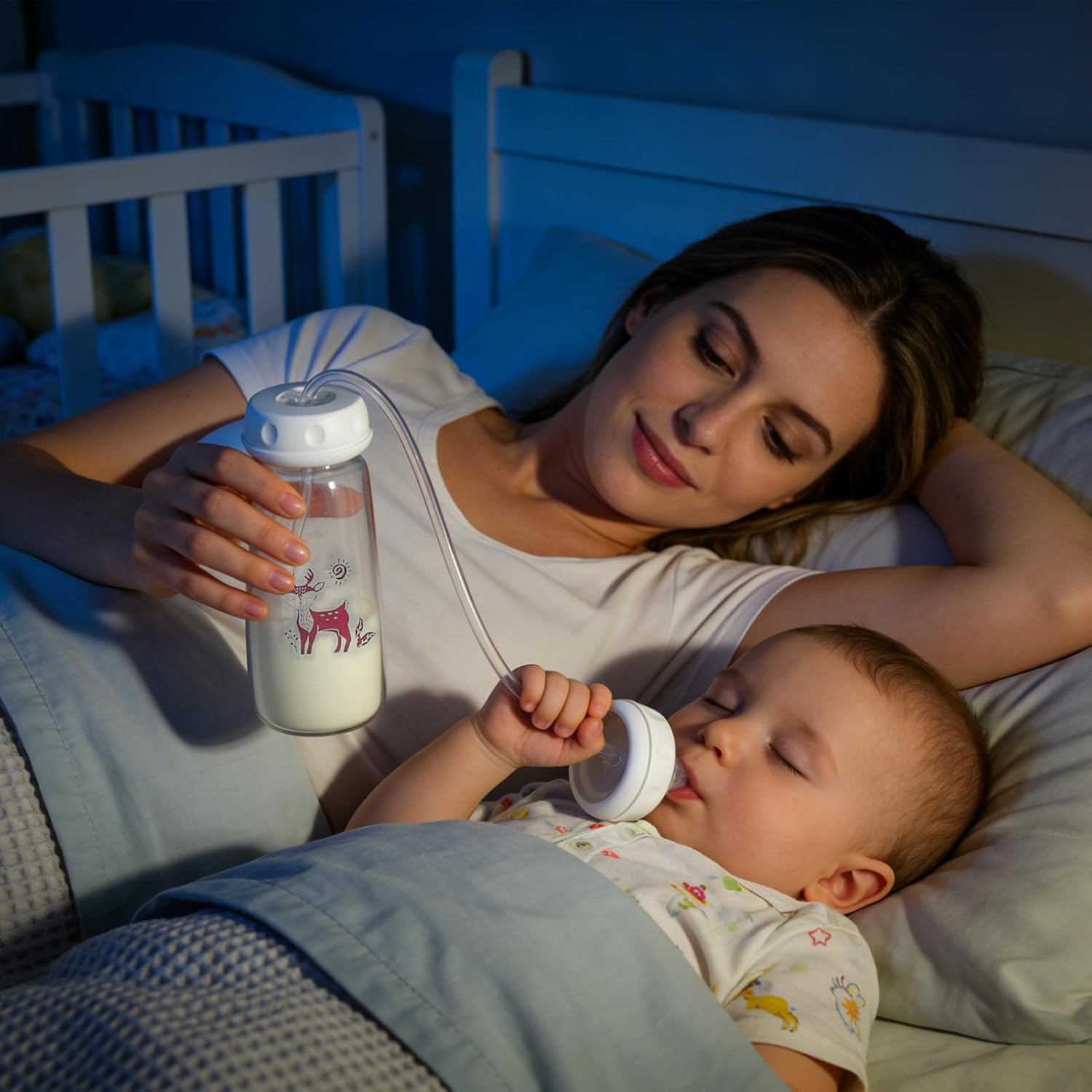 2pcs Hands-Free Bottle, Anti-Colic Nursing System, 240ml Bottle, Self Feeding Nursing Bottles with Tube and Fast Flow Nipple, Supplemental Nursings System