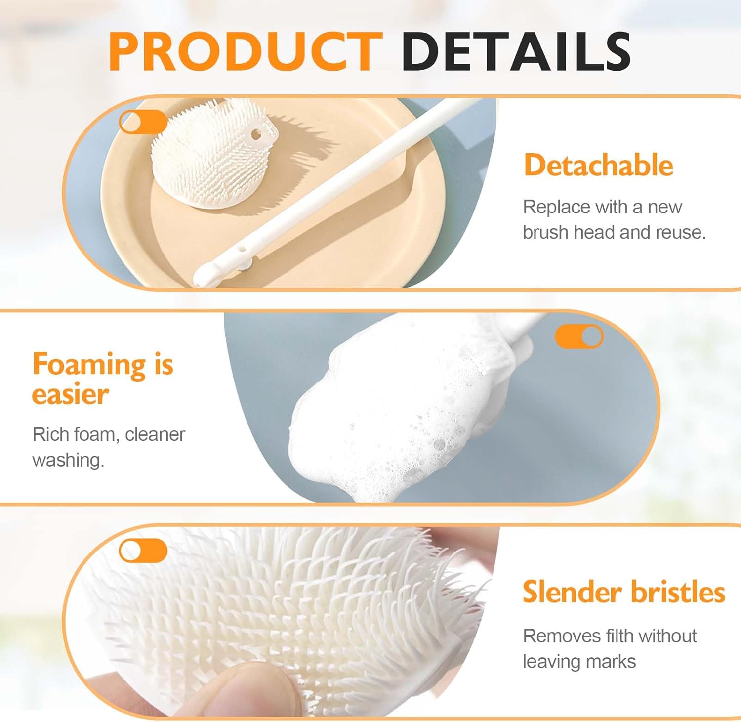 360° Flexible Silicone Bottle Brush with Long Handle,2026 New Multifunction Cleaning Foldable Cleaning Tool, Soft Bristle Silicone Cup Brush for Narrow Neck Bottles,Water Bottles (White/1pcs)