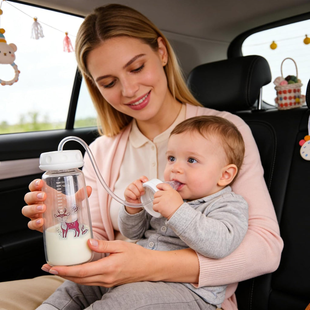 2pcs Hands-Free Bottle, Anti-Colic Nursing System, 240ml Bottle, Self Feeding Nursing Bottles with Tube and Fast Flow Nipple, Supplemental Nursings System