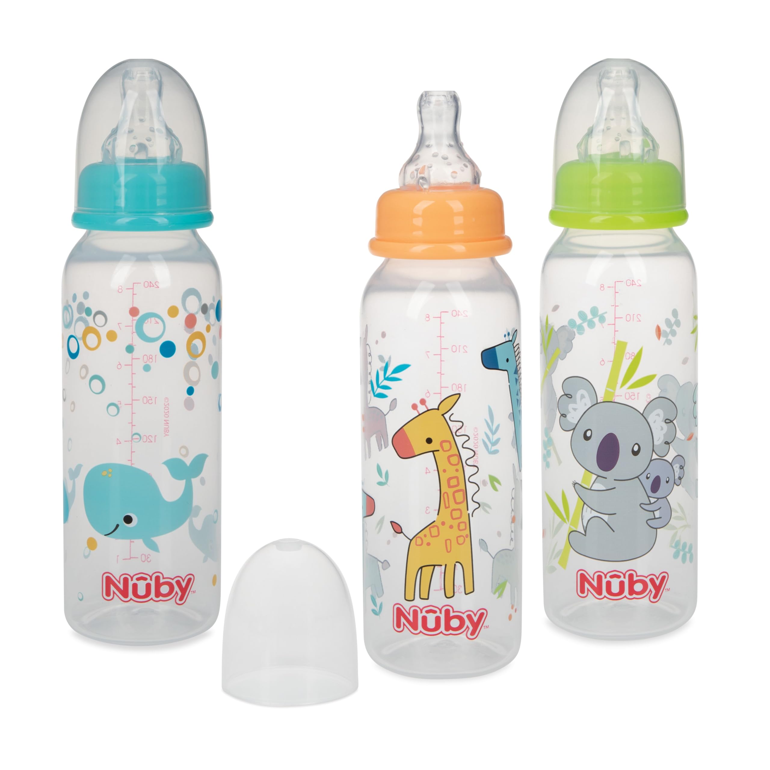 Nuby Printed Non-Drip 8oz Baby Bottle, 3 Pack, Girls, 0+ Months
