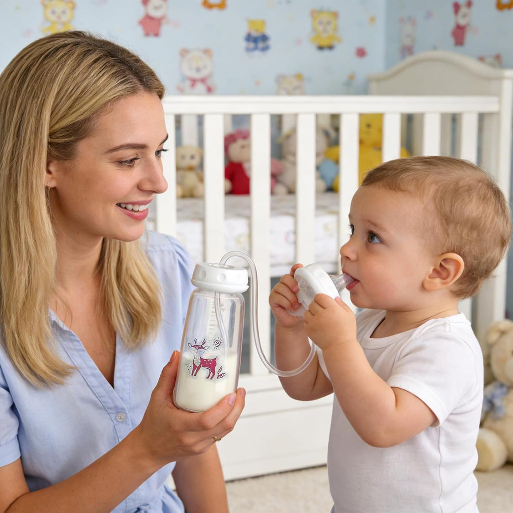 2pcs Hands-Free Bottle, Anti-Colic Nursing System, 240ml Bottle, Self Feeding Nursing Bottles with Tube and Fast Flow Nipple, Supplemental Nursings System