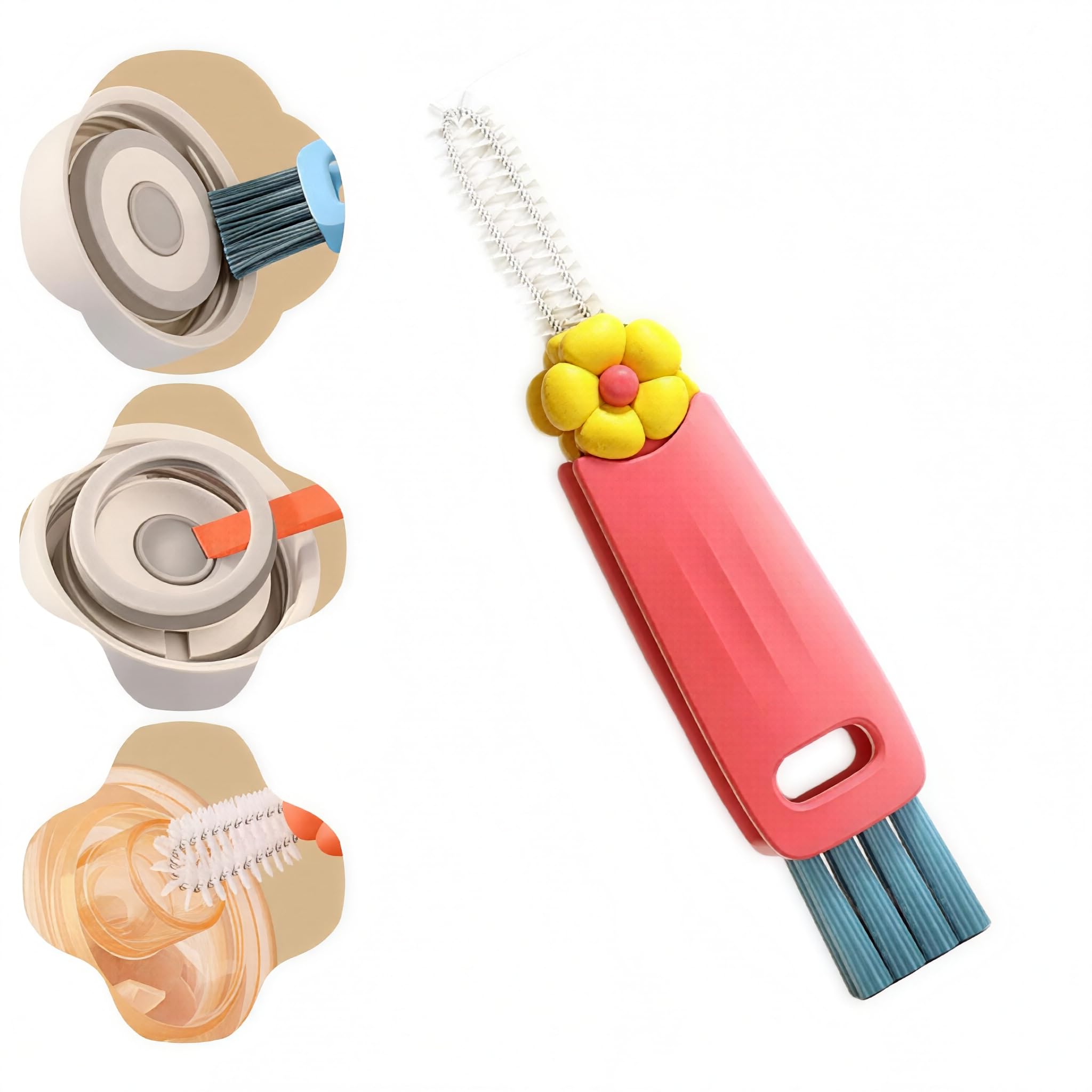 3 in 1 Cup Lid Cleaning Brush, Multifunctional Bottle Cleaning Brush, Portable Cup Lid Gap Cleaner, Home Kitchen Crevice Cleaning Brush Set Tools (3pcs)