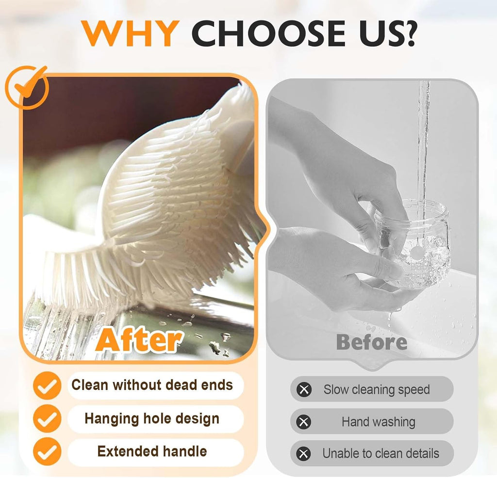 360° Flexible Silicone Bottle Brush with Long Handle,2026 New Multifunction Cleaning Foldable Cleaning Tool, Soft Bristle Silicone Cup Brush for Narrow Neck Bottles,Water Bottles (White/1pcs)