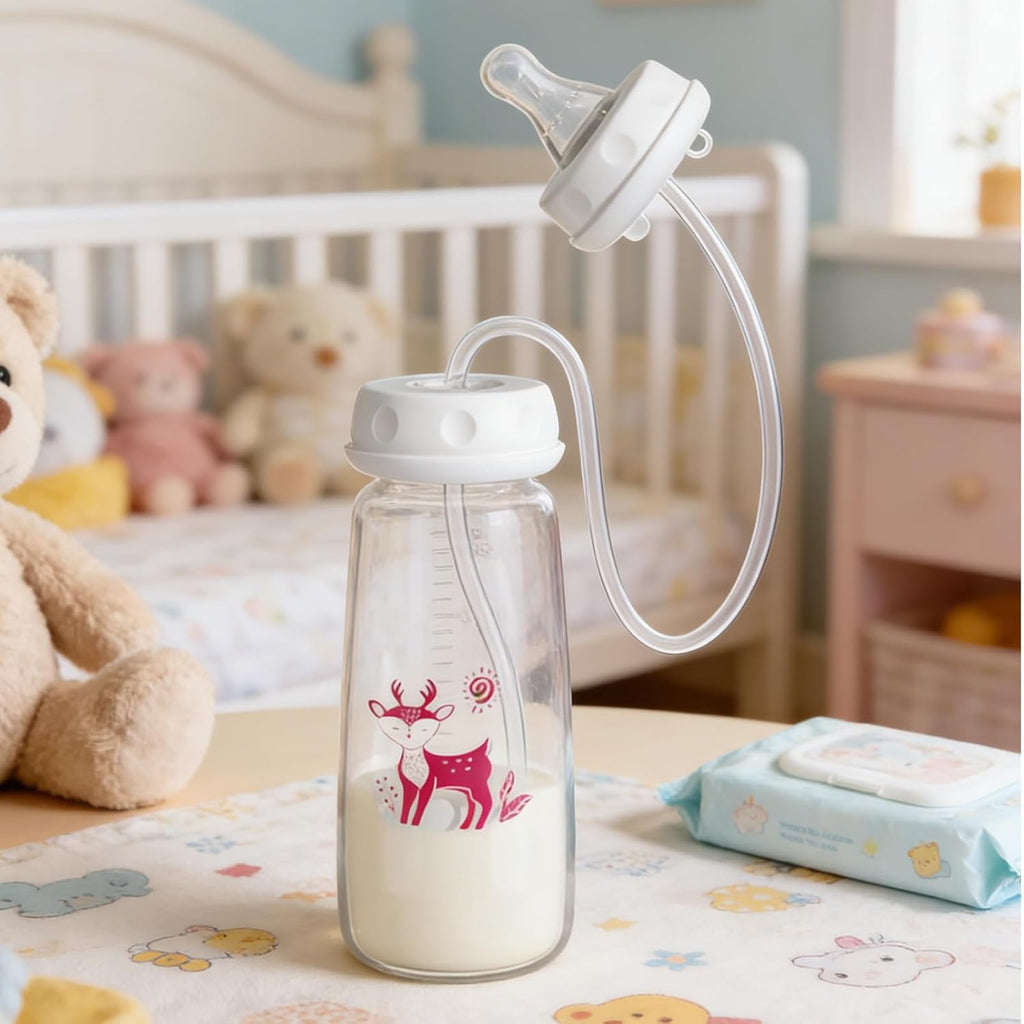 2pcs Hands-Free Bottle, Anti-Colic Nursing System, 240ml Bottle, Self Feeding Nursing Bottles with Tube and Fast Flow Nipple, Supplemental Nursings System